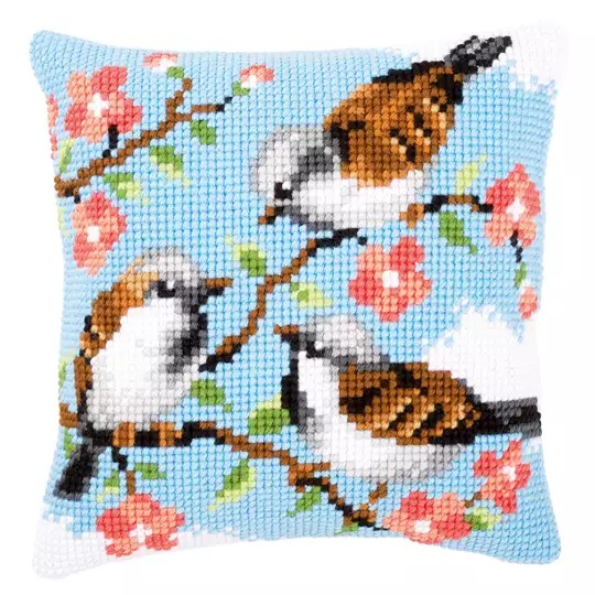Image 1 of Vervaco Birds Between Flowers Cushion Cross Stitch Kit