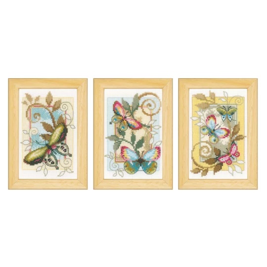 Image 1 of Vervaco Deco Butterflies (Set of 3) Cross Stitch Kit