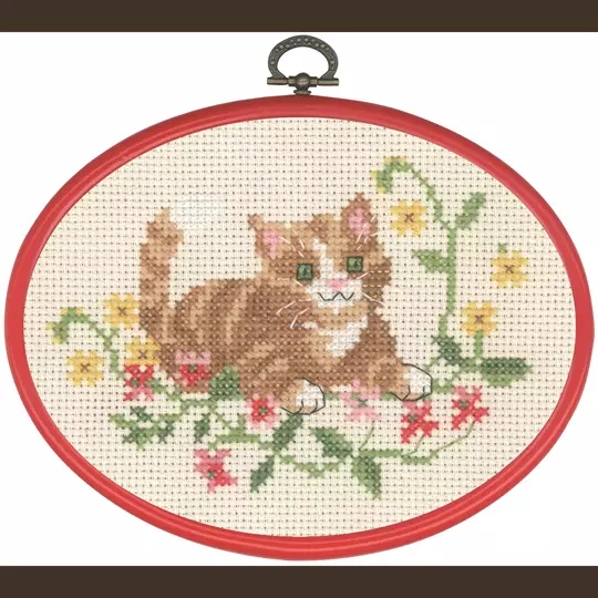 Image 1 of Permin Tabby Cat in Flowers Cross Stitch Kit