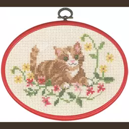 Permin Tabby Cat in Flowers Cross Stitch Kit