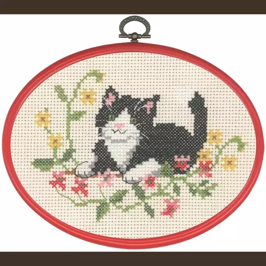 Image 1 of Permin Black Cat in Flowers Cross Stitch Kit