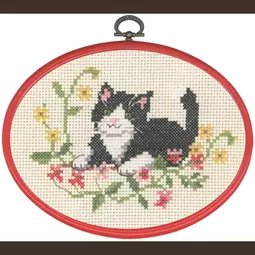 Permin Black Cat in Flowers Cross Stitch Kit