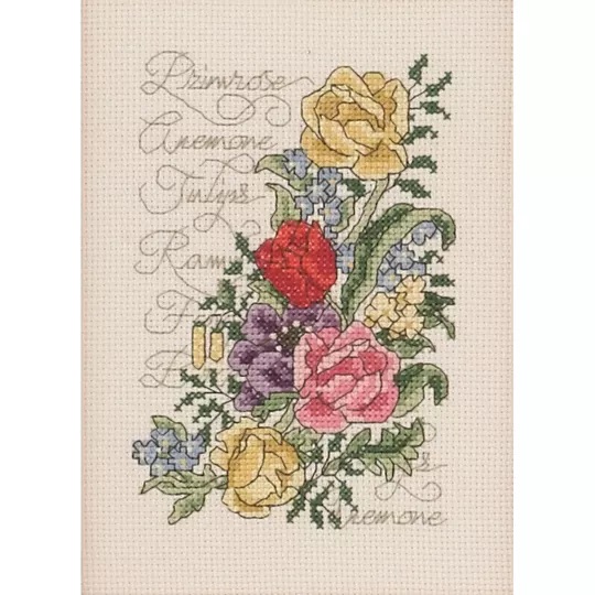 Image 1 of Permin Floral List Cross Stitch Kit