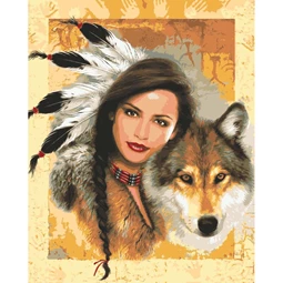 Grafitec Indian Maiden with Wolf Tapestry Canvas