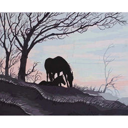 Grafitec Mare and Foal Silhouette Tapestry Canvas