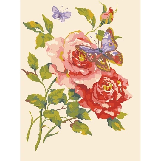 Image 1 of Grafitec Pink Roses and Butterfly Tapestry Canvas
