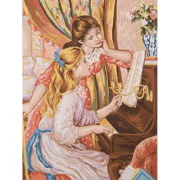 Grafitec Girl at the Piano Tapestry Canvas