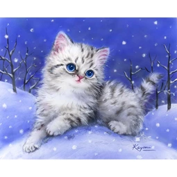 Grafitec Kitten in the Snow Tapestry Canvas