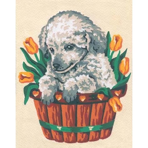 Image 1 of Grafitec Puppy and Tulips Tapestry Canvas