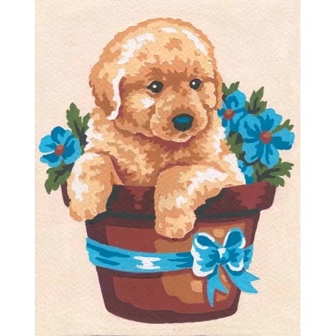 Image 1 of Grafitec Puppy and Flowers Tapestry Canvas
