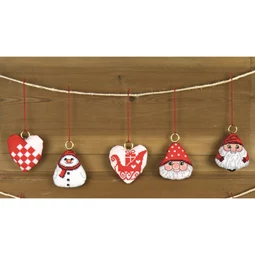 Permin Hearts and Snowman Ornaments Christmas Cross Stitch Kit