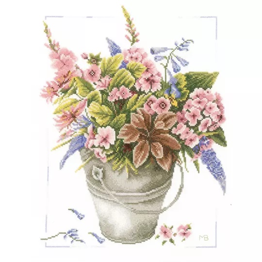 Image 1 of Lanarte Bouquet in Bucket Cross Stitch Kit