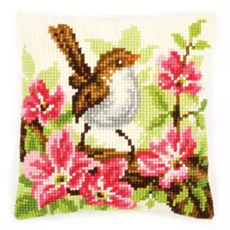 Vervaco Bird and Pink Flowers Cushion Cross Stitch Kit