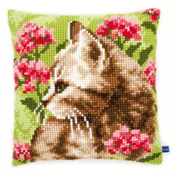 Vervaco Cat in Field of Flowers Cushion Cross Stitch Kit