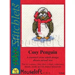 Mouseloft Cosy Penguin Christmas Card Making Christmas Cross Stitch Kit