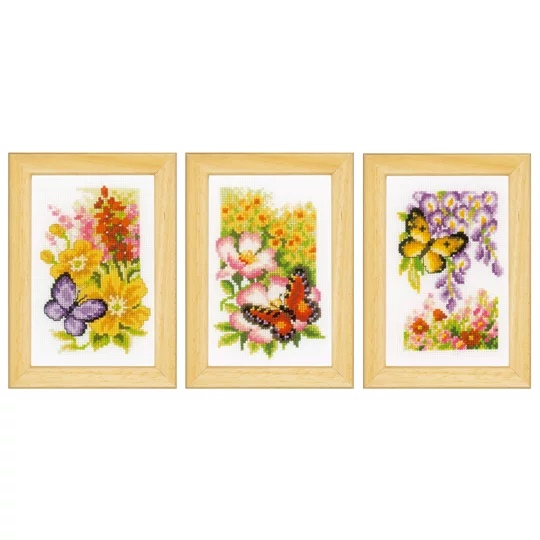 Image 1 of Vervaco Butterflies - Set of 3 Cross Stitch Kit