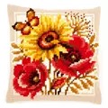 Image of Vervaco Poppies and Sunflower Cushion Cross Stitch Kit