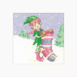 Heritage Elf with Stocking Christmas Card Making Christmas Cross Stitch Kit