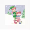 Image of Heritage Elf with Stocking Christmas Card Making Christmas Cross Stitch Kit