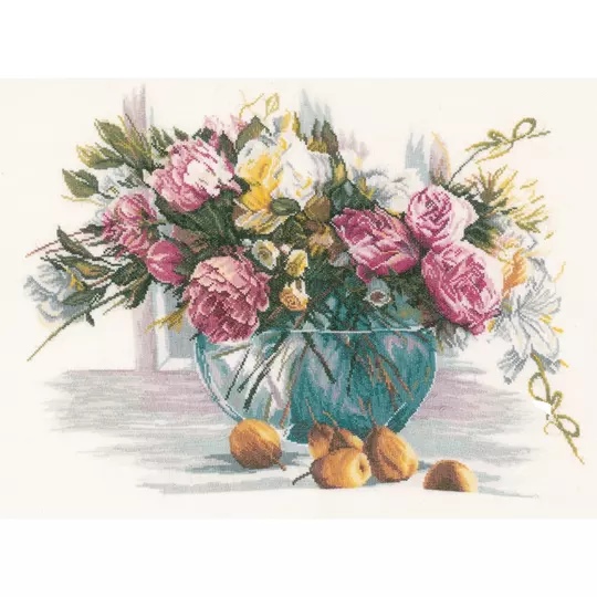 Image 1 of Lanarte Flowers on Linen Cross Stitch Kit