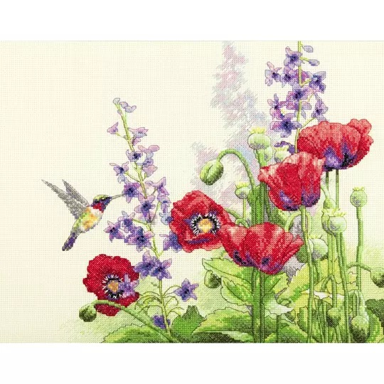 Image 1 of Dimensions Hummingbird and Poppies Cross Stitch Kit