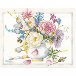 Lanarte Flowers in White Pot Cross Stitch Kit