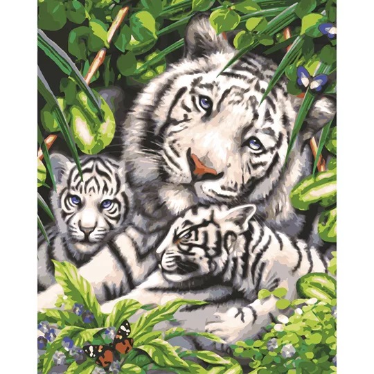 Image 1 of Grafitec White Tiger and Cubs Tapestry Canvas
