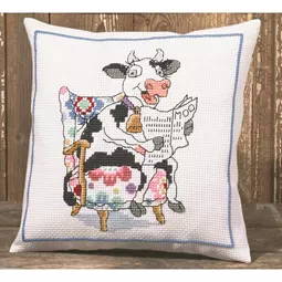 Permin Reading Cow Cushion Cross Stitch Kit