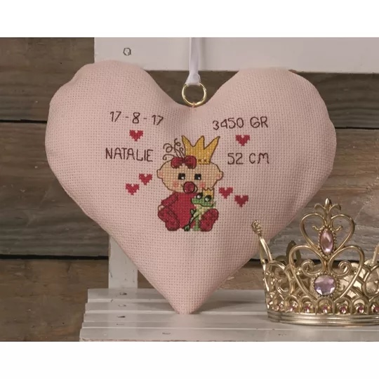 Image 1 of Permin Pink Heart Cross Stitch Kit