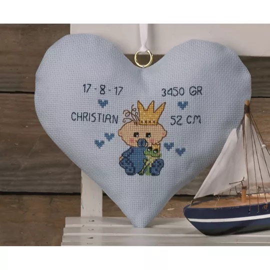 Image 1 of Permin Blue Heart Cross Stitch Kit