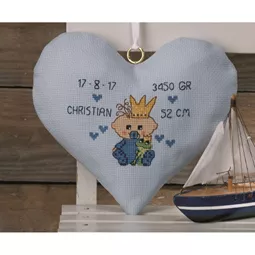 Permin Blue Heart Birth Sampler Cross Stitch Kit