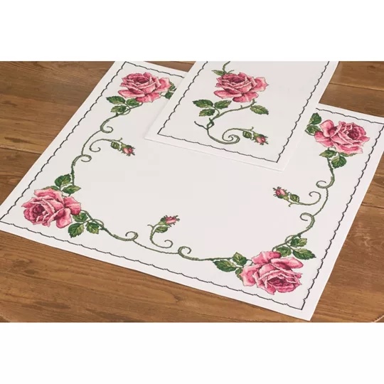 Image 1 of Permin Rose Table Mat Cross Stitch Kit