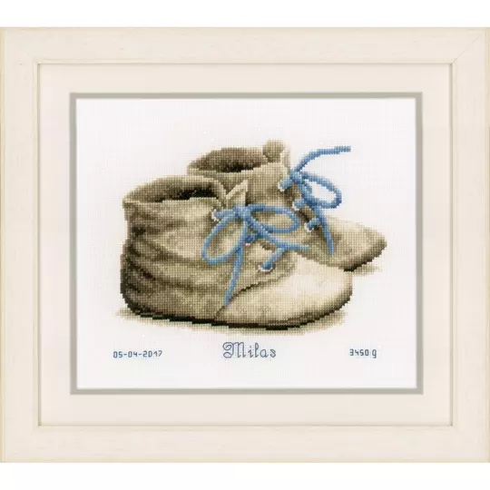 Image 1 of Vervaco Baby Shoes Birth Record Cross Stitch Kit