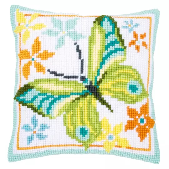 Image 1 of Vervaco Green Butterfly Cushion Cross Stitch Kit
