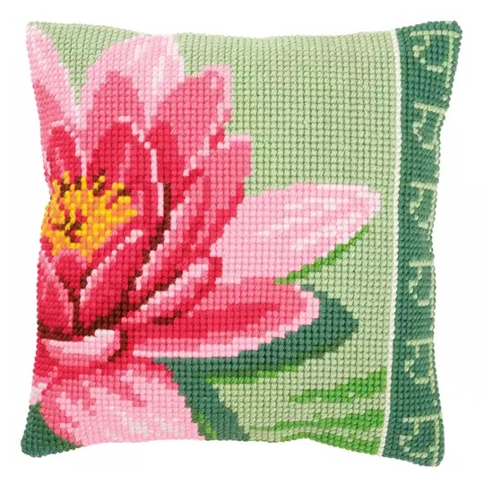 Image 1 of Vervaco Pink Lotus Flower Cushion Cross Stitch Kit
