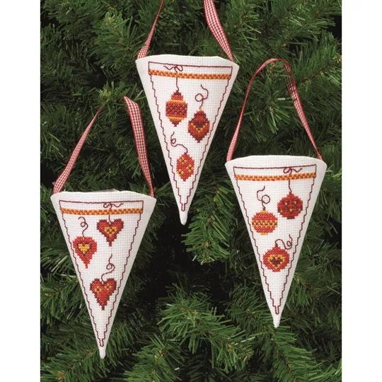 Image 1 of Permin Baubles Tree Pockets Christmas Cross Stitch Kit