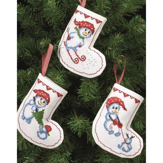 Image 1 of Permin Snowman Fun Tree Stockings Christmas Cross Stitch Kit