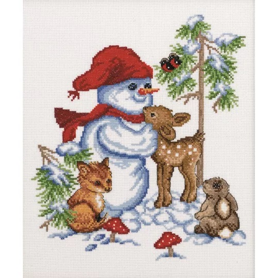 Image 1 of Permin Forest Snowman Christmas Cross Stitch Kit