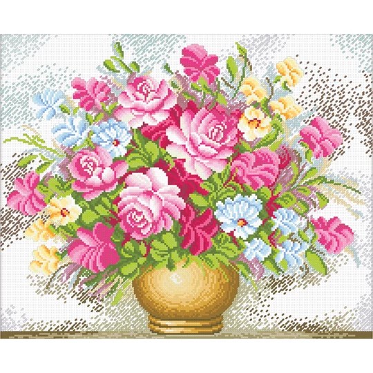 Image 1 of Needleart World Vase of Flowers No Count Cross Stitch Kit