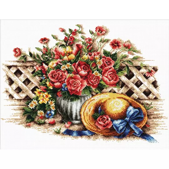 Image 1 of Needleart World Roses and Sunhat No Count Cross Stitch Kit