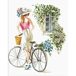 Needleart World Bicycle Girl No Count Cross Stitch Kit