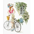 Image of Needleart World Bicycle Girl No Count Cross Stitch Kit