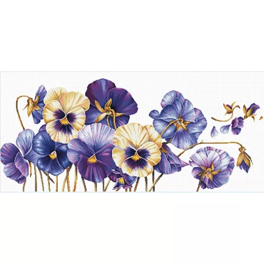 Image 1 of Needleart World Purple Pansies No Count Cross Stitch Kit