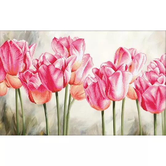 Image 1 of Needleart World Pink Tulips No Count Cross Stitch Kit