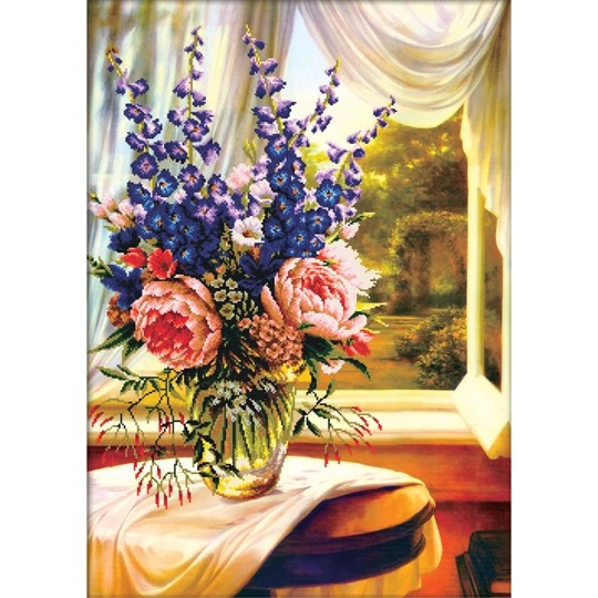 Image 1 of Needleart World Floral Vase by the Window No Count Cross Stitch Kit
