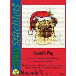 Mouseloft Santa's Pug Christmas Card Making Christmas Cross Stitch Kit