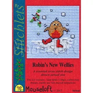 Image 1 of Mouseloft Robin's New Wellies Christmas Cross Stitch Kit