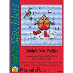Mouseloft Robin's New Wellies Christmas Card Making Christmas Cross Stitch Kit