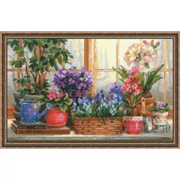 RIOLIS Windowsill with Flowers Cross Stitch Kit