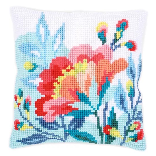 Image 1 of Vervaco Bright Flowers Cushion Cross Stitch Kit